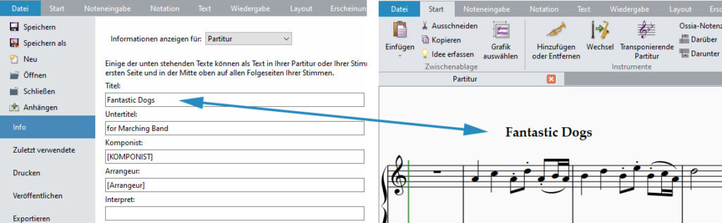 Platzhalter in Sibelius 2022.5 Änderungen in Partitur
