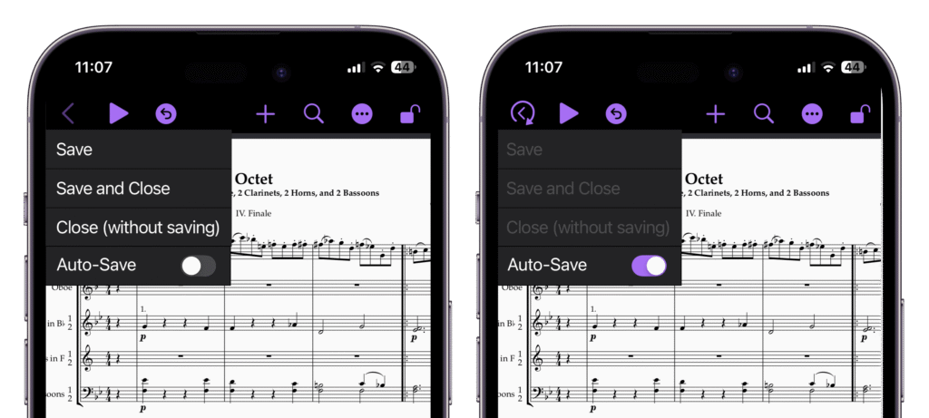 Auto Save für Sibelius Mobile Version